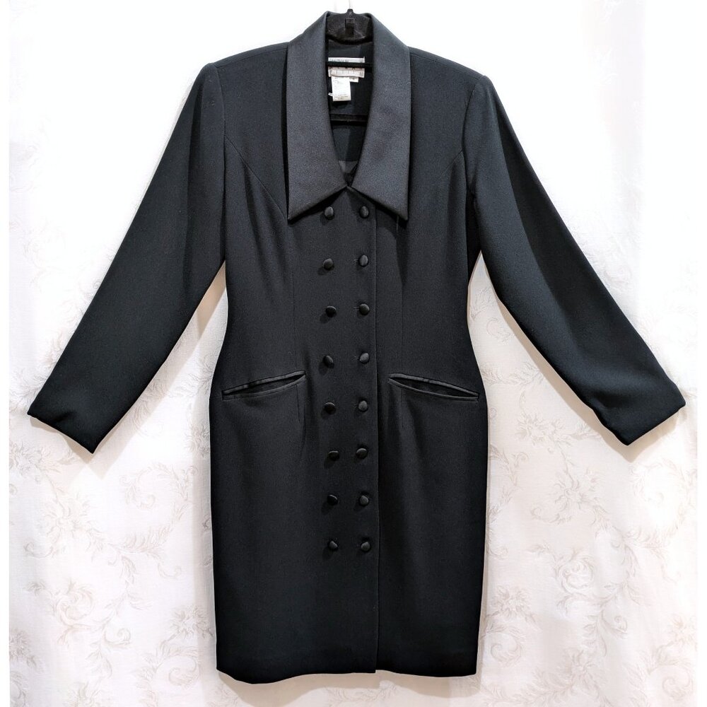 Vintage 90s Long Coat Blazer Dress 6P Fitted Double Breasted Punk Career Classic